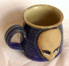 Listing image for Alien Head Mug - 90's - Stoneware - Blue Glaze - 3D - Relief - 300ml/10.5fl oz