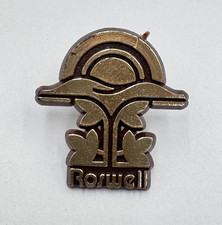 Listing image for Vintage Roswell Brown & Gold Tone Travel Souvenir Plastic Lapel Pin Button